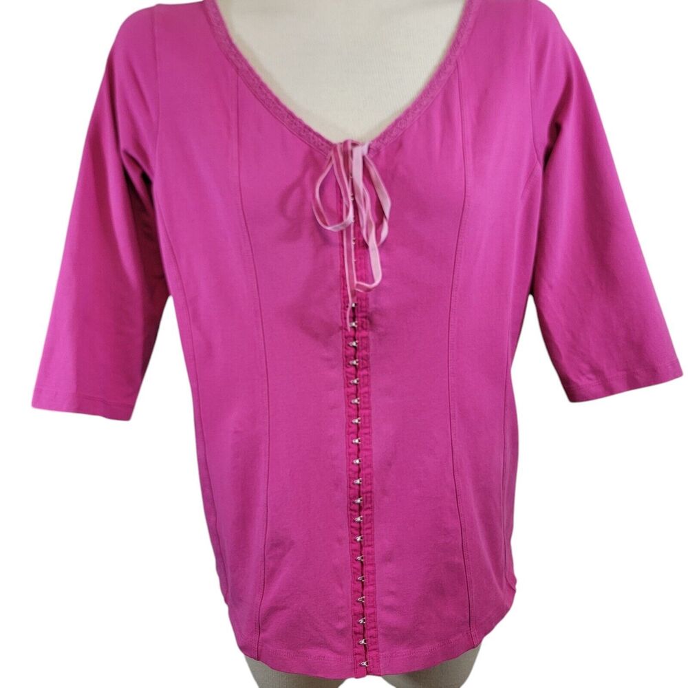 The J. Peterman Co. Top Women Medium Pink 3/4 Sleeve Front Closure Feminine